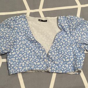 Zara Blue With White Flowers Bolero Style Top